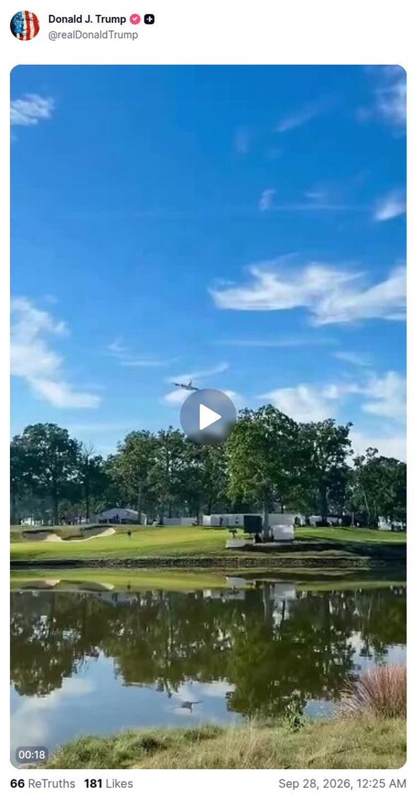 视频 · 专机飞越莱德杯球场