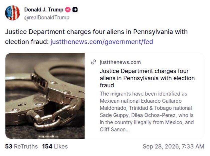 转 justthenews · 司法部在宾州起诉四名外籍人士