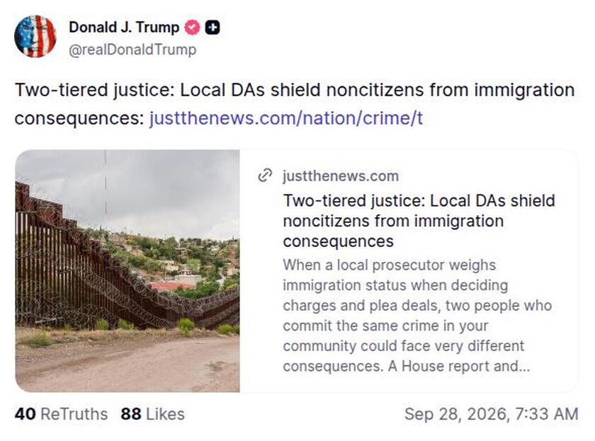 转 justthenews · 地方检察官庇护非公民